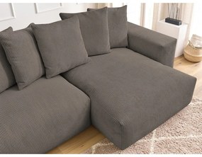 Кафяво-сив сгъваем/с място за съхранение ъглов диван от рипсено кадифе Voltaire – Bobochic Paris