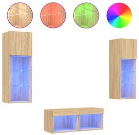 3216578 vidaXL ТВ стенни шкафове, 4 части, с LED светлини, сонома дъб