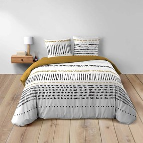 Двойно удължено памучно спално бельо в цвят горчица/бяло 240x220 cm Chicago – douceur d'intérieur