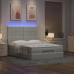 3314324 vidaXL Османска легло с матраци и LED, светлосиво, 140x200 см, кадифе