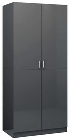 800638 vidaXL Гардероб, сиво със силен гланц, 90x52x200 см, ПДЧ