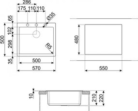 Кухненска мивка за плот SMEG Quadra VZ57B, 57 см, Антибактериална, Устойчива на надраскване и UV, Бял