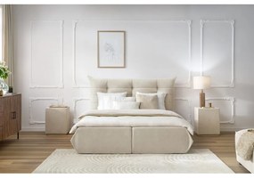Бежово тапицирано двойно легло с място за съхранение с решетка 160x200 cm Clothilde - Bobochic Paris