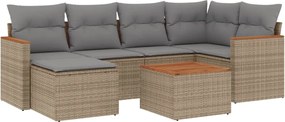3258587 vidaXL Градински диван с възглавници, 7 части, бежов полиратан
