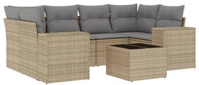 3254656 vidaXL Градински диван с възглавници, 7 части, бежов полиратан