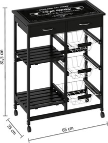 Кухненска количка 5five Gustaf, Черен, С плот от стъкло