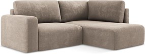 Бежов шенилов сгъваем/с място за съхранение ъглов диван (десен ъгъл/L форма) Kona – Makamii