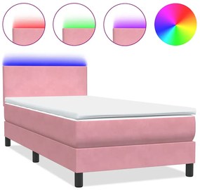 3316730 vidaXL Боксспринг легло с матрак и LED, розово, 100x220 см, кадифе