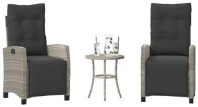 365254 vidaXL Бистро комплект с възглавници 3 части светлосив полиратан