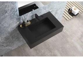 Мивка за баня 12049/75 MATT BLACK, стенен монтаж, кварц, черен мат, 75x47x18см