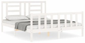 3192887 vidaXL Рамка за легло с табла бяла King Size масивно дърво