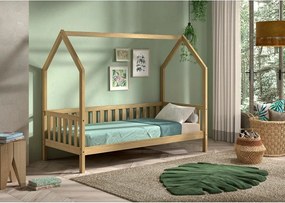 Къща детско легло от масивен дъб с включена подматрачна рамка в естествен цвят 90x200 cm Cabane – Vipack