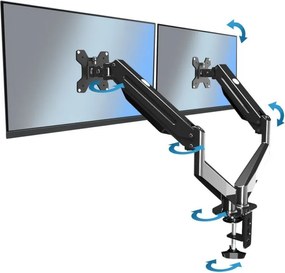 Стойка за монитори Esperanza ERW020, 17"-27", За 2 монитора, Пружинен механизъм, VESA 75/100 mm, До 6 кг на рамо, Черен