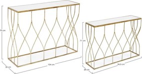Конзолни маси в комплект 2 бр. със стъклен плот в златист цвят 33x104 cm Elenor – Bizzotto