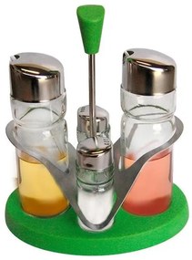 Стъклен оливерник с пластмасова стойка и хромирани капачки зелен (Т401)