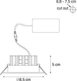 Вграден прожектор черен 6,8 см с LED 750 lm димируем IP23 - Gaius