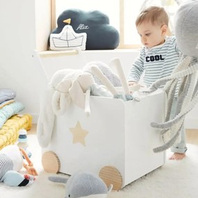 GINGER HOME Дървена кутия за играчки с колелца БЯЛА