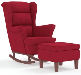 3121235 vidaXL Люлеещ се стол с крилца, бордо, кадифе и масивно дърво