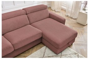 Розов разтегателен ъглов диван от рипсено кадифе (променлив) Monaco – Bobochic Paris