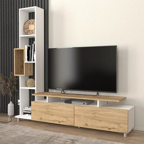 Модул за телевизор Tulip от меламин в бяло - цвят сепет дъб 160x29x160см.