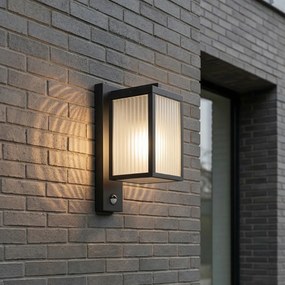 Външна стенна лампа черна с релефно стъкло и сензор за движение - Charlois