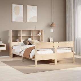 3322987 vidaXL Легло с етажерка за книги, без матрак, 140x200 см, бор масив