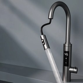 Нагревател за вода Elite EHD-1514PP, 3300W, Регулируема мощност, Въртене на 360, Самоподгряване, Сензорен дисплей, IPX4, Сребрист