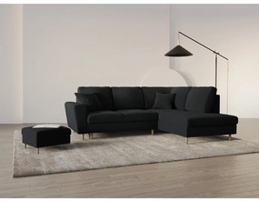 Черен кадифен разтегателен ъглов диван с място за съхранение (десен ъгъл/L форма) Kyoto – Cosmopolitan Design