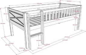 Бяло повдигнато детско легло от масивен бор с включена подматрачна рамка 90x200 cm Scott – Vipack