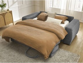 Тъмносив диван за ежедневно спане/сгъваем от рипсено кадифе 220 cm Hugo – Bobochic Paris
