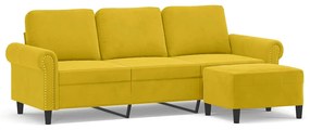 3201221 vidaXL 3-местен диван с табуретка, жълт, 180 см, кадифе