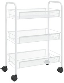 336323 vidaXL Кухненска количка на 3 нива, бяла, 46x26x64 см, желязо