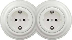 Kliklap -Двойна ретро керамична контактна розетка с рамка SCHUKO 230V/16A, бяла