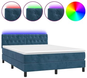 3134589 vidaXL Боксспринг легло с матрак и LED, тъмносиньо, 140x200 см, кадифе