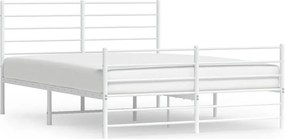 352385 vidaXL Метална рамка за легло с горна и долна табла, бяла, 135x190 см
