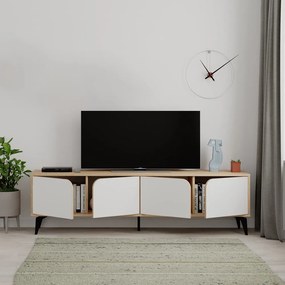 Масичка за телевизор с дъбов декор в бял и естествен цвят 180x51 cm Nola - Marckeric