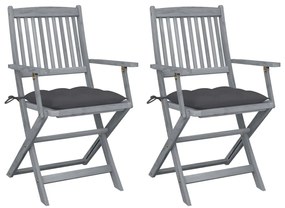 3064497 vidaXL Сгъваеми градински столове, 2 бр, с възглавници, акация масив