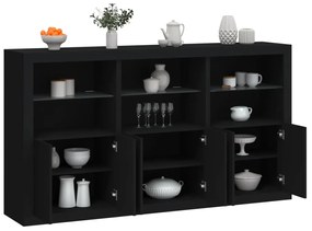 3209150 vidaXL Сайдборд с LED светлини, черен, 181,5x37x100 см