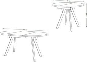 АЛМО Черно/черни крака - КРЪГЛА РАЗТЕГАТЕЛНА МАСА С Y-ОБРАЗНИ КРАКА В ЛОФТ/ИНДУСТРИАЛЕН СТИЛ ЗА ХОЛ ИЛИ ТРАПЕЗАРИЯ