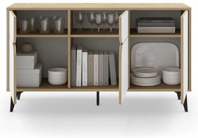 Нисък скрин с дъбов декор в бял и естествен цвят 140x79 cm Nola - Marckeric