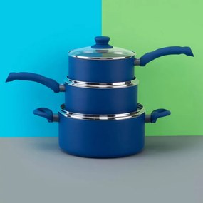 Касерола със стъклен капак Tasty Everyday 678557, 20 см, 2.5 л, Индукция, Алуминий, Незалепващо покритие, Син