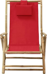 313026 vidaXL Наклоняем стол за релакс, червен, бамбук и текстил