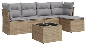 3217569 vidaXL Градински диван с възглавници, 6 части, бежов полиратан