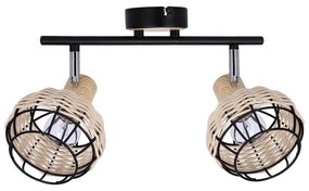 Черно-кремава лампа за таван с абажур от метал и ратан ø 12 cm Tajga - Candellux Lighting