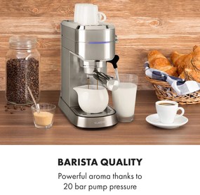 Klarstein Futrura, еспресо кафемашина, 20 bar, 1,25 литра, неръждаема благородна стомана