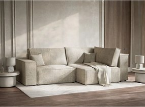 Бежов шенилов сгъваем/с място за съхранение ъглов диван (десен ъгъл/L форма) Tonga – Maison de Rêve