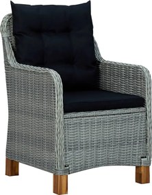 313318 vidaXL Градински столове с възглавници, 2 бр, полиратан, светлосиви