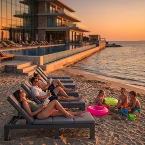 Здрав градински шезлонг за басейн и тераса - сив с възглавница