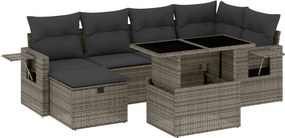 3274980 vidaXL Градински диван с възглавници, 7 части, полиратан, сив