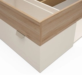 Бяло-естествено единично легло 90x200 cm от декор от дъб с място за съхранение без ламелно дъно Albo – Marckeric